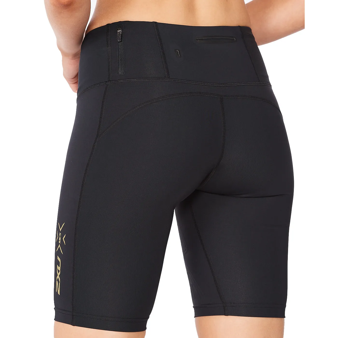 2XU Women&#x27;s Light Speed Mid-Rise Compression Shorts Black/Gold | Buy 2XU Women&#x27;s Light Speed Mid-Rise Compression Shorts Black/Gold here | Outnorth