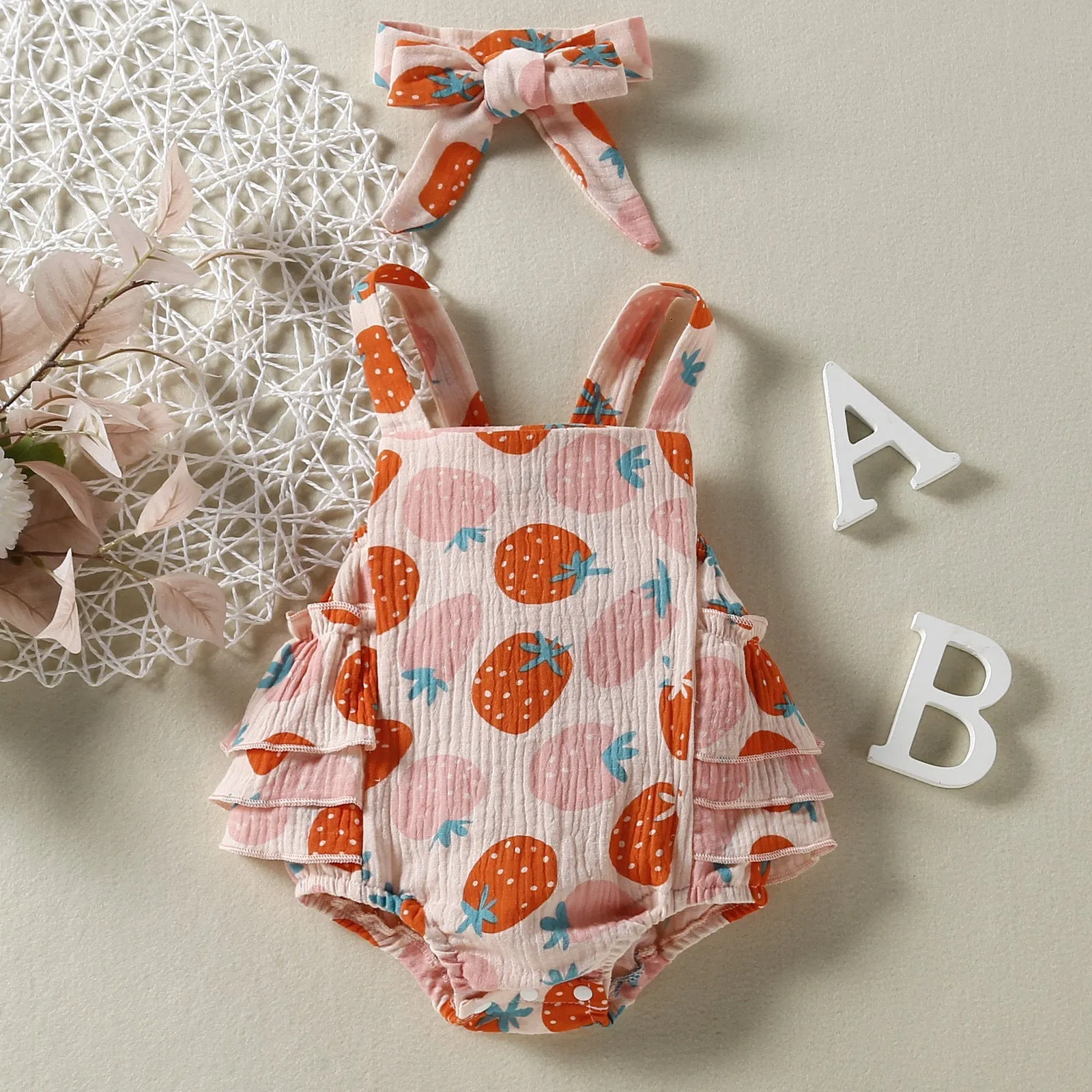 Baby Strawberry Print Rompers