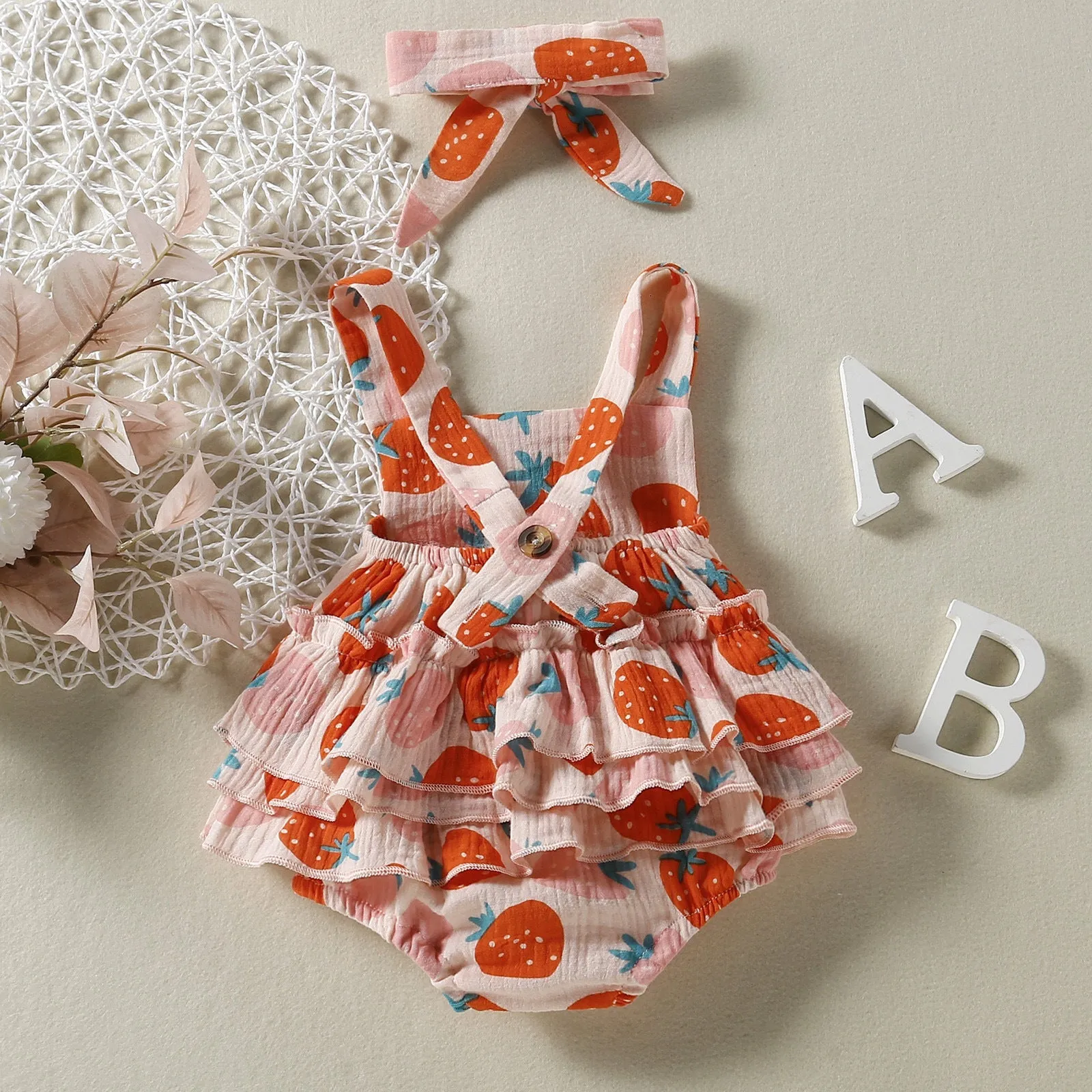Baby Strawberry Print Rompers