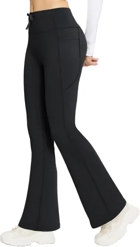 baleaf Women's Fleece Lined Pants Winter Thermal Warm Bootcut Flare Leggings Hiking Yoga Pants with Zip Pockets Cold Weather