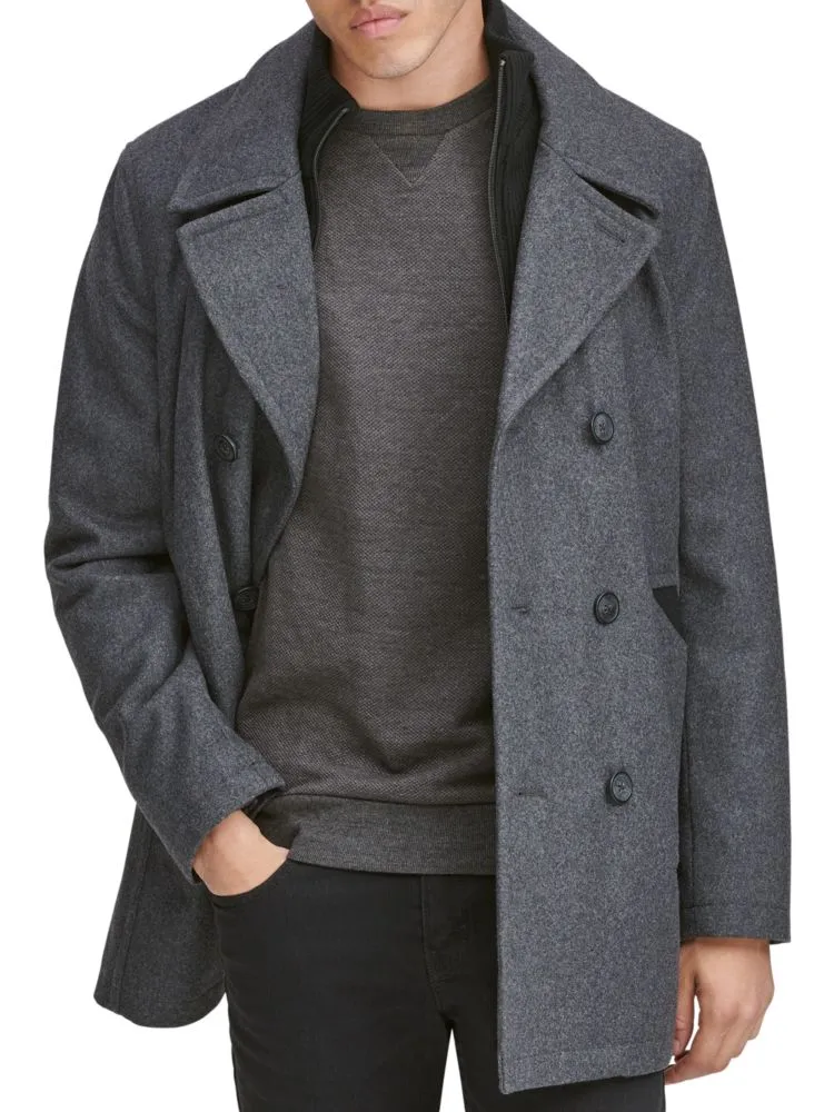 Burnett Andrew Marc Double Breasted Wool Blazer in Charcoal