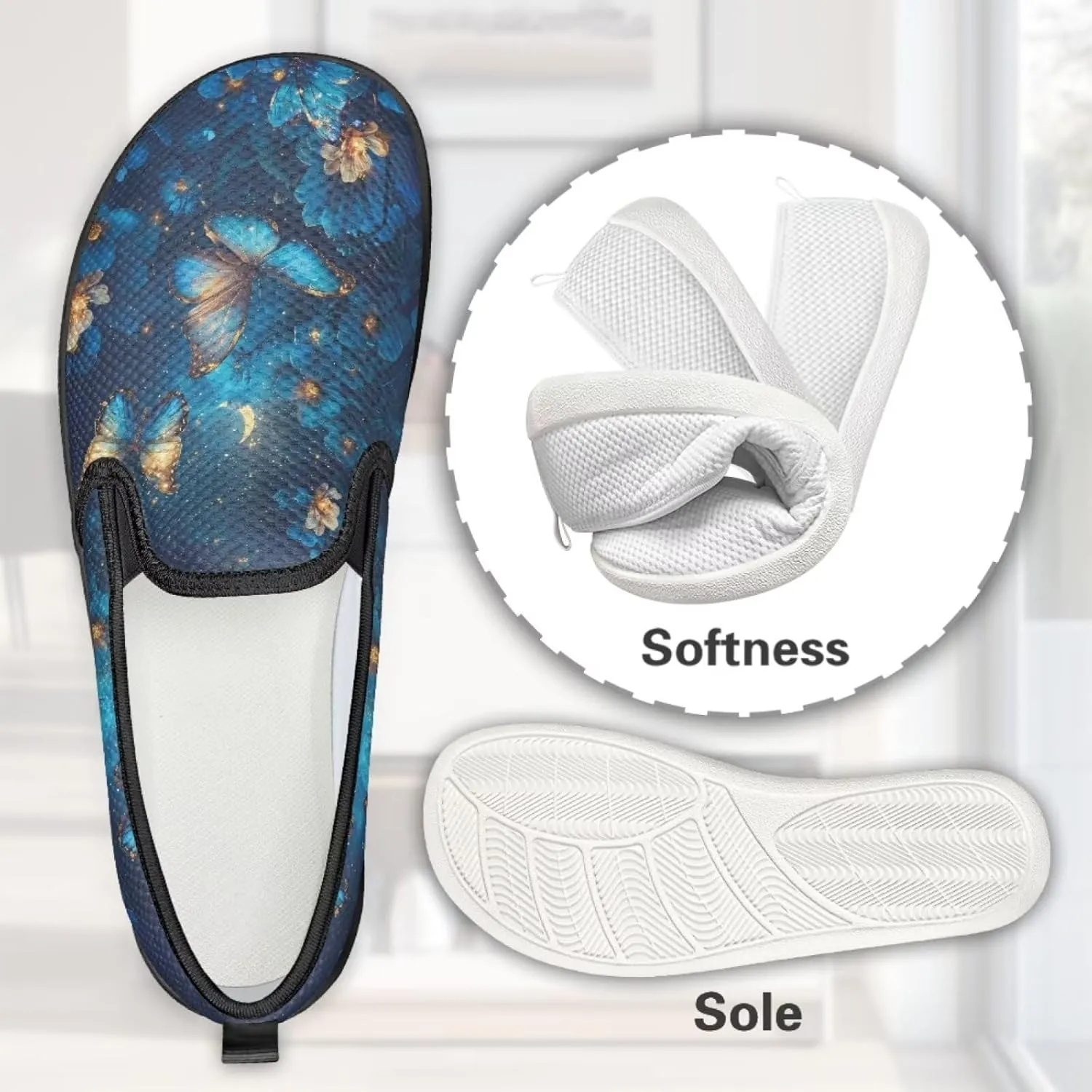 Butterfly Flats for Women 2024 Round Toe Loafers Business Slip On Work Shoes Casual Mesh Walking Sneakers