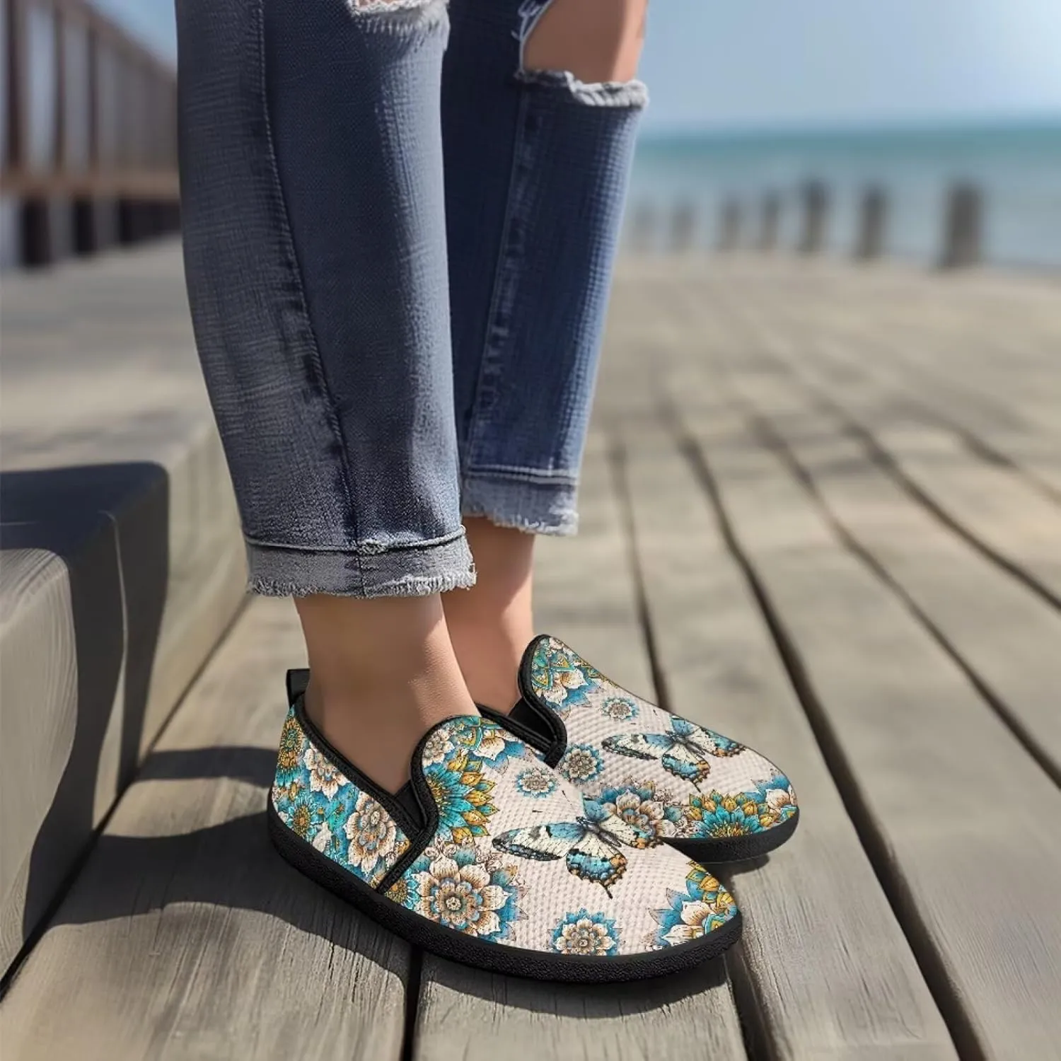 Butterfly Flats for Women 2024 Round Toe Loafers Business Slip On Work Shoes Casual Mesh Walking Sneakers