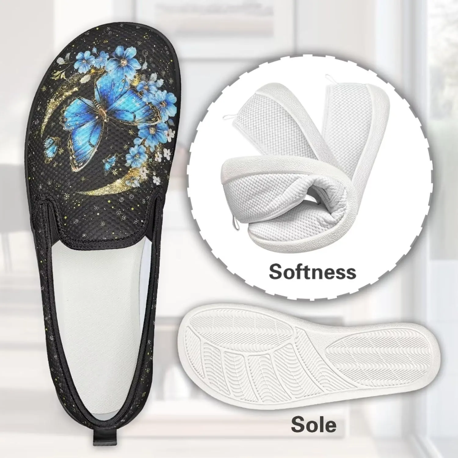 Butterfly Flats for Women 2024 Round Toe Loafers Business Slip On Work Shoes Casual Mesh Walking Sneakers