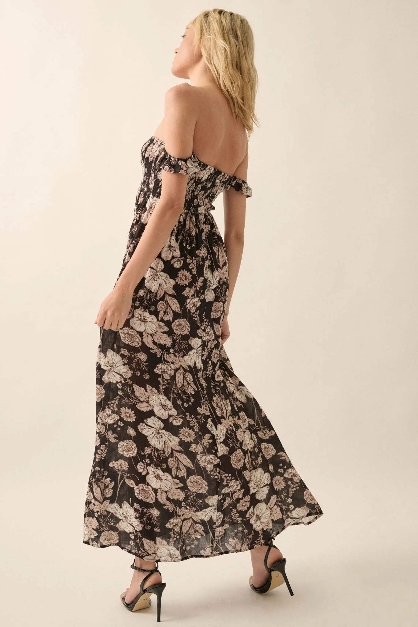 Chic Petals Smocked Floral Off-Shoulder Maxi Dress