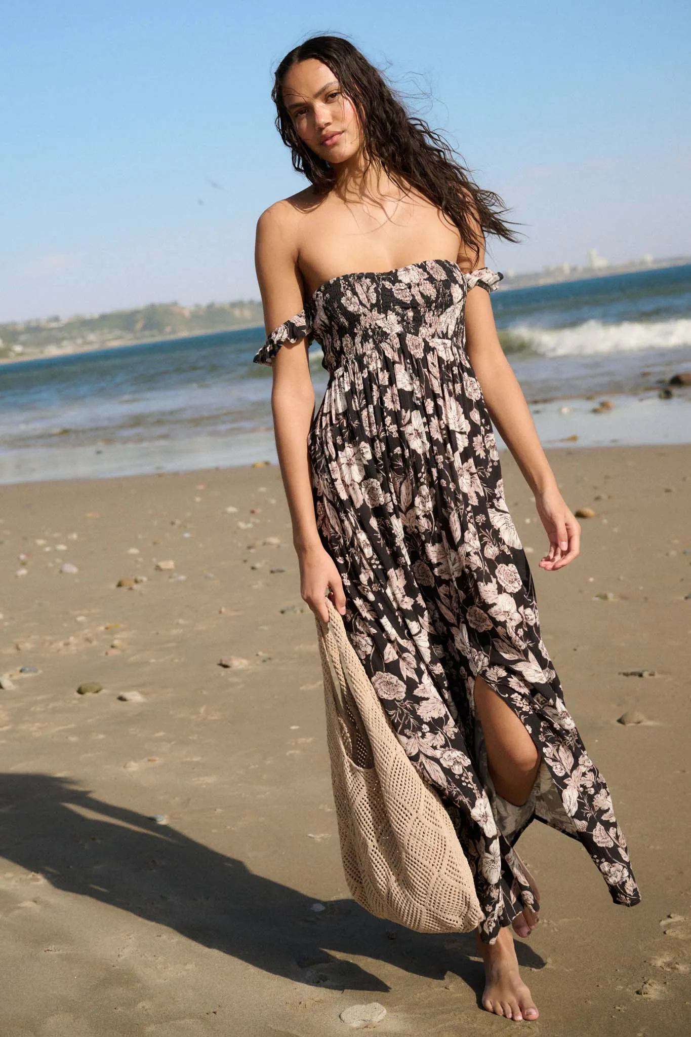 Chic Petals Smocked Floral Off-Shoulder Maxi Dress