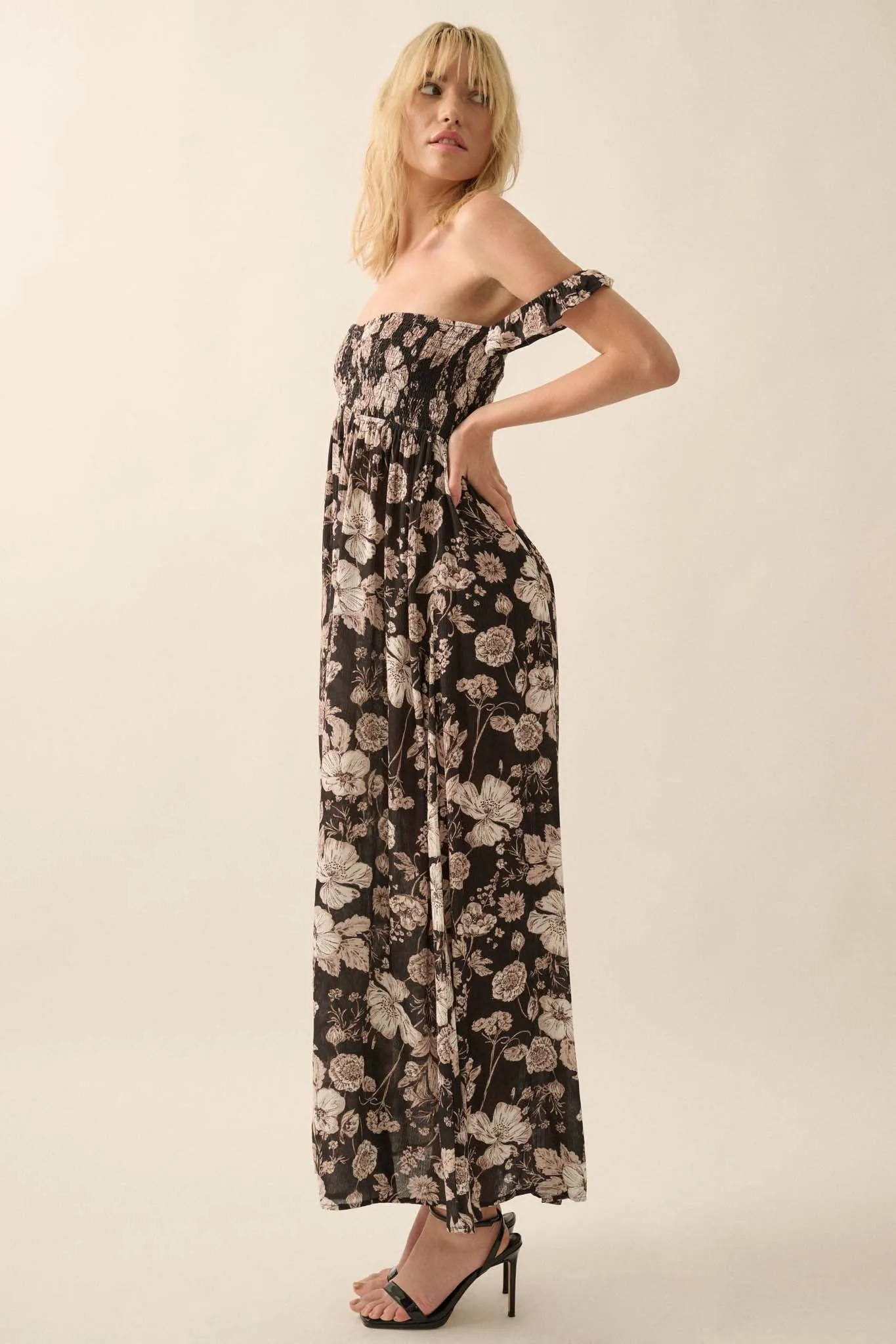 Chic Petals Smocked Floral Off-Shoulder Maxi Dress