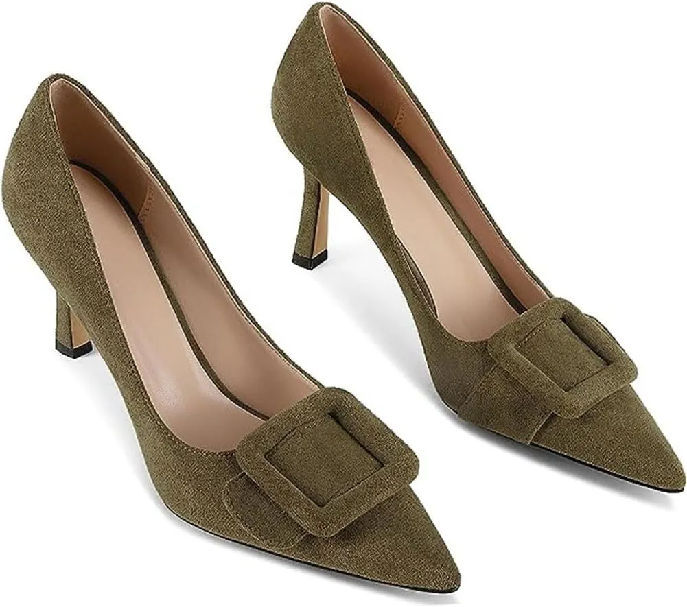 Divanne Pumps Shoes, Women's Stiletto High Heels Buckle Suede Pumps Pointy Toe Slip-On Office Pumps for Party Dress
