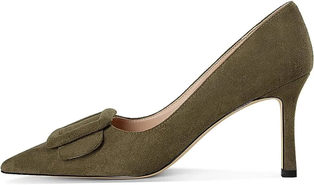 Divanne Pumps Shoes, Women's Stiletto High Heels Buckle Suede Pumps Pointy Toe Slip-On Office Pumps for Party Dress