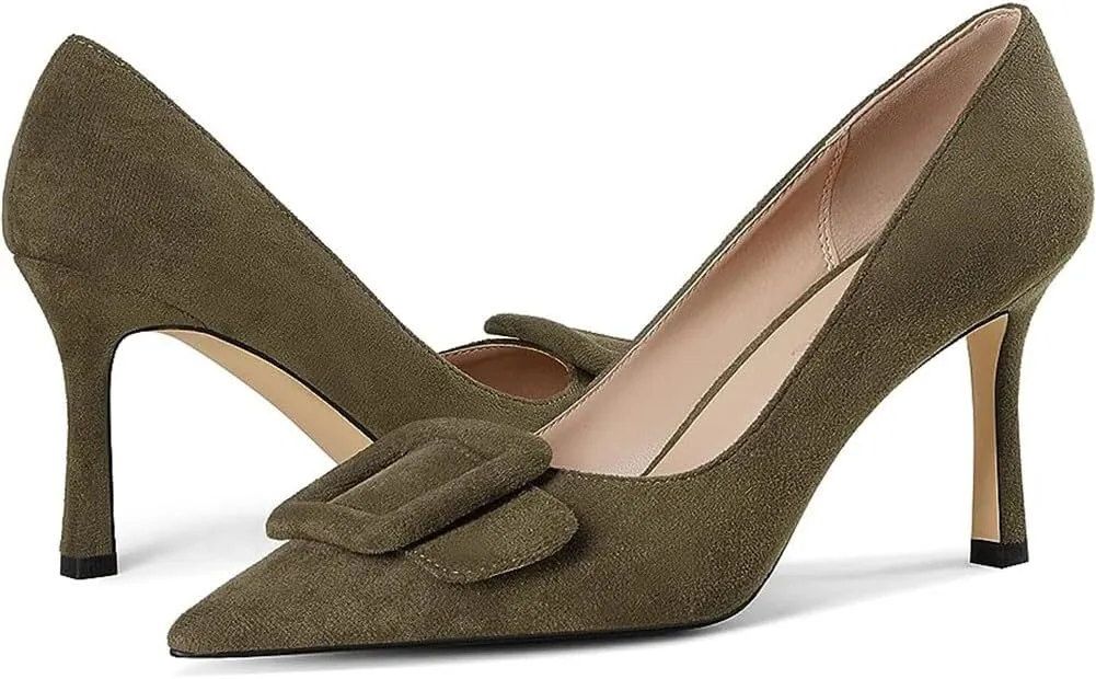 Divanne Pumps Shoes, Women's Stiletto High Heels Buckle Suede Pumps Pointy Toe Slip-On Office Pumps for Party Dress