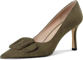 Divanne Pumps Shoes, Women's Stiletto High Heels Buckle Suede Pumps Pointy Toe Slip-On Office Pumps for Party Dress