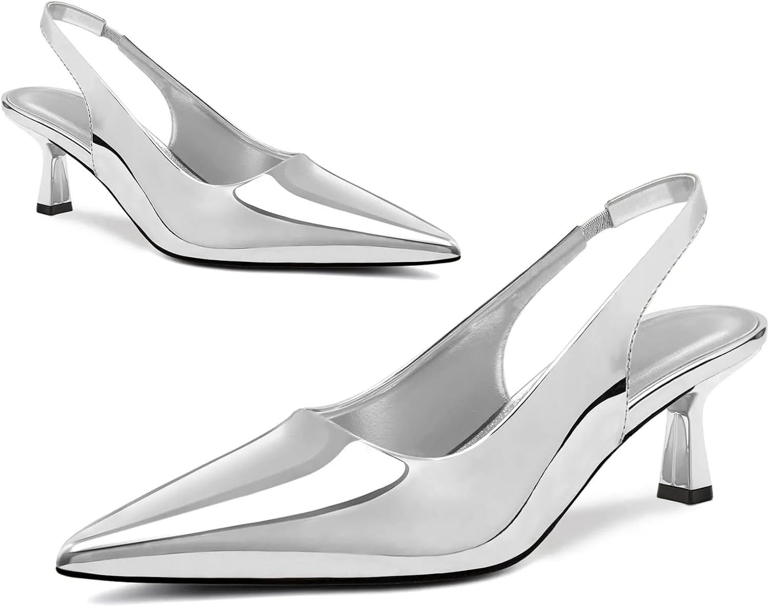 DREAMCIA Women's Pumps Slingback Heels Pointed Toe Sling Back Kitten Heels Women Metallic Slingback Pumps Bride Dresses Wedding Shoes