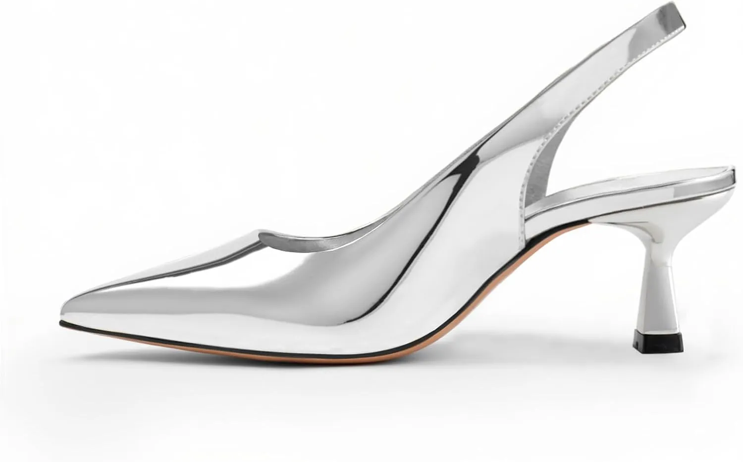 DREAMCIA Women's Pumps Slingback Heels Pointed Toe Sling Back Kitten Heels Women Metallic Slingback Pumps Bride Dresses Wedding Shoes
