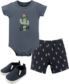 Hudson Baby Unisex Baby Cotton Bodysuit, Shorts and Shoe Set