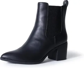 J. Adams Andi Booties for Women - Pointed Toe Mid Heel Slip on Chelsea Boots - Vegan Leather Ankle Boots - Comfortable Fall Boots for Women