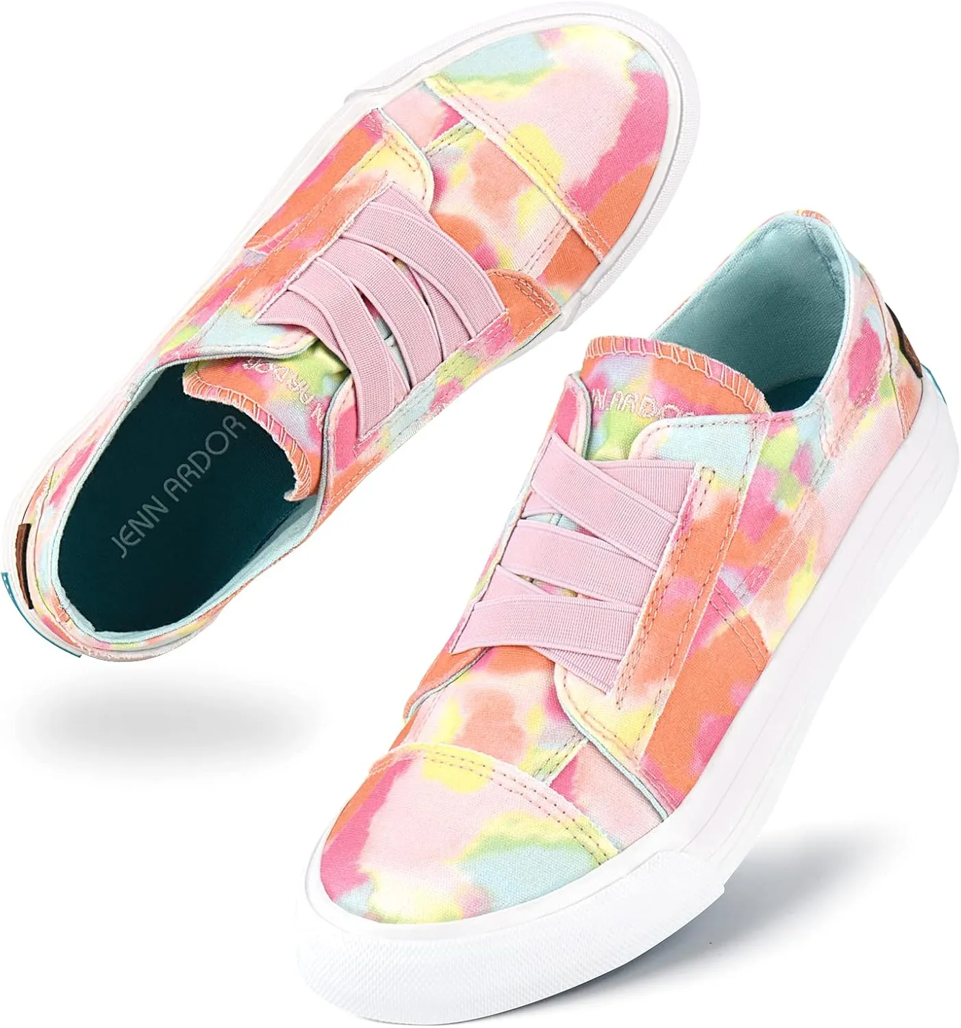 JENN ARDOR Women's Stylish Slip On Sneakers No Laces Elastic Low Top Canvas Sneakers Trendy Flats Comfortable Casual Walking Shoes