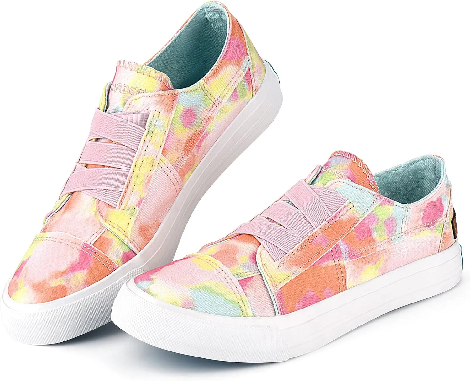 JENN ARDOR Women's Stylish Slip On Sneakers No Laces Elastic Low Top Canvas Sneakers Trendy Flats Comfortable Casual Walking Shoes