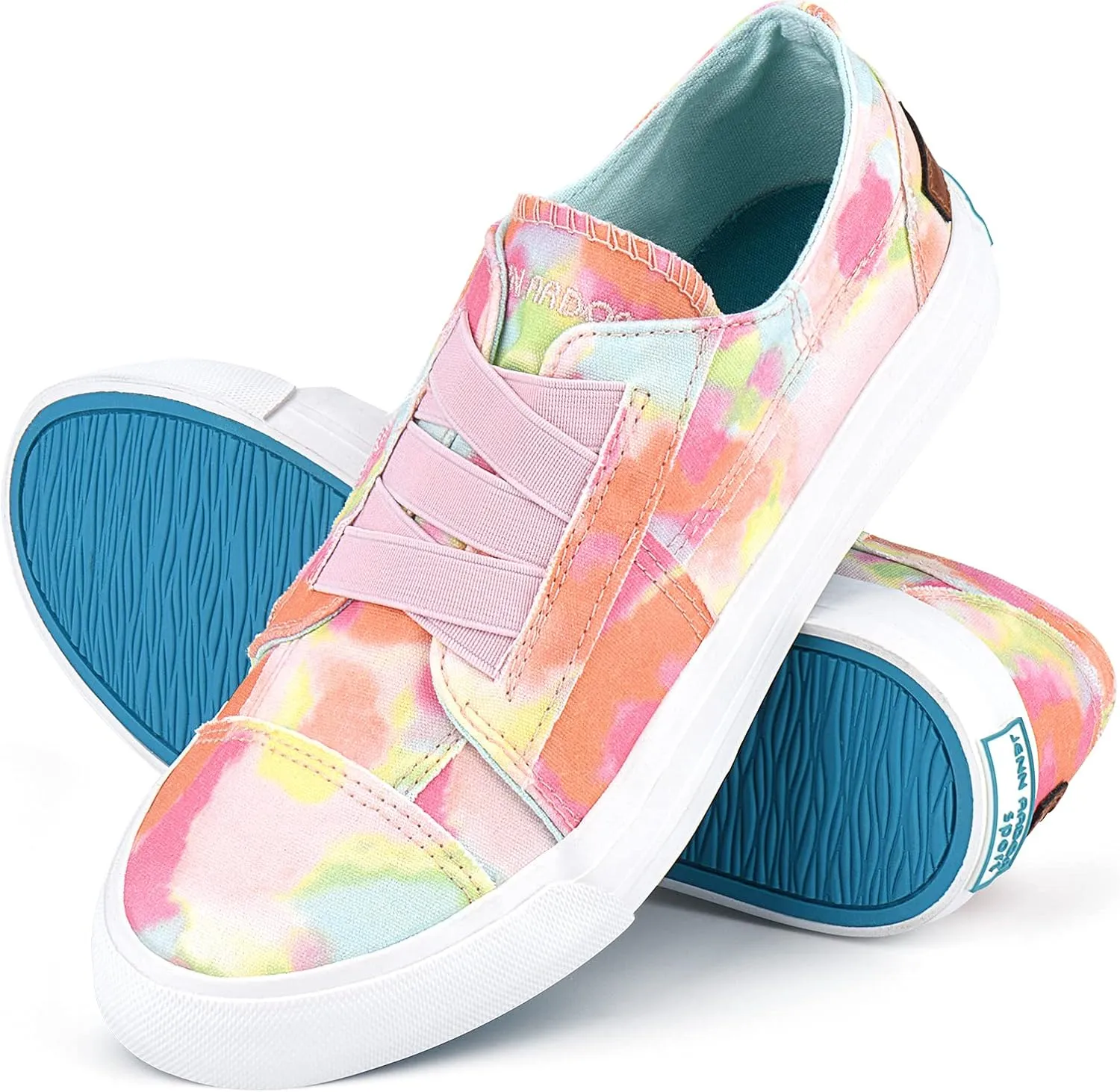 JENN ARDOR Women's Stylish Slip On Sneakers No Laces Elastic Low Top Canvas Sneakers Trendy Flats Comfortable Casual Walking Shoes