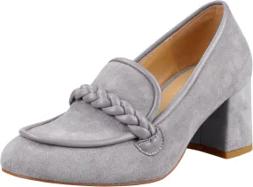 LEMUTISME Women's Elegant Faux Suede Round Toe Braided Strap Chunky Loafers Comfortable Mid Block Heel Slip On 2IN Dress Pumps Shoes for Work Office