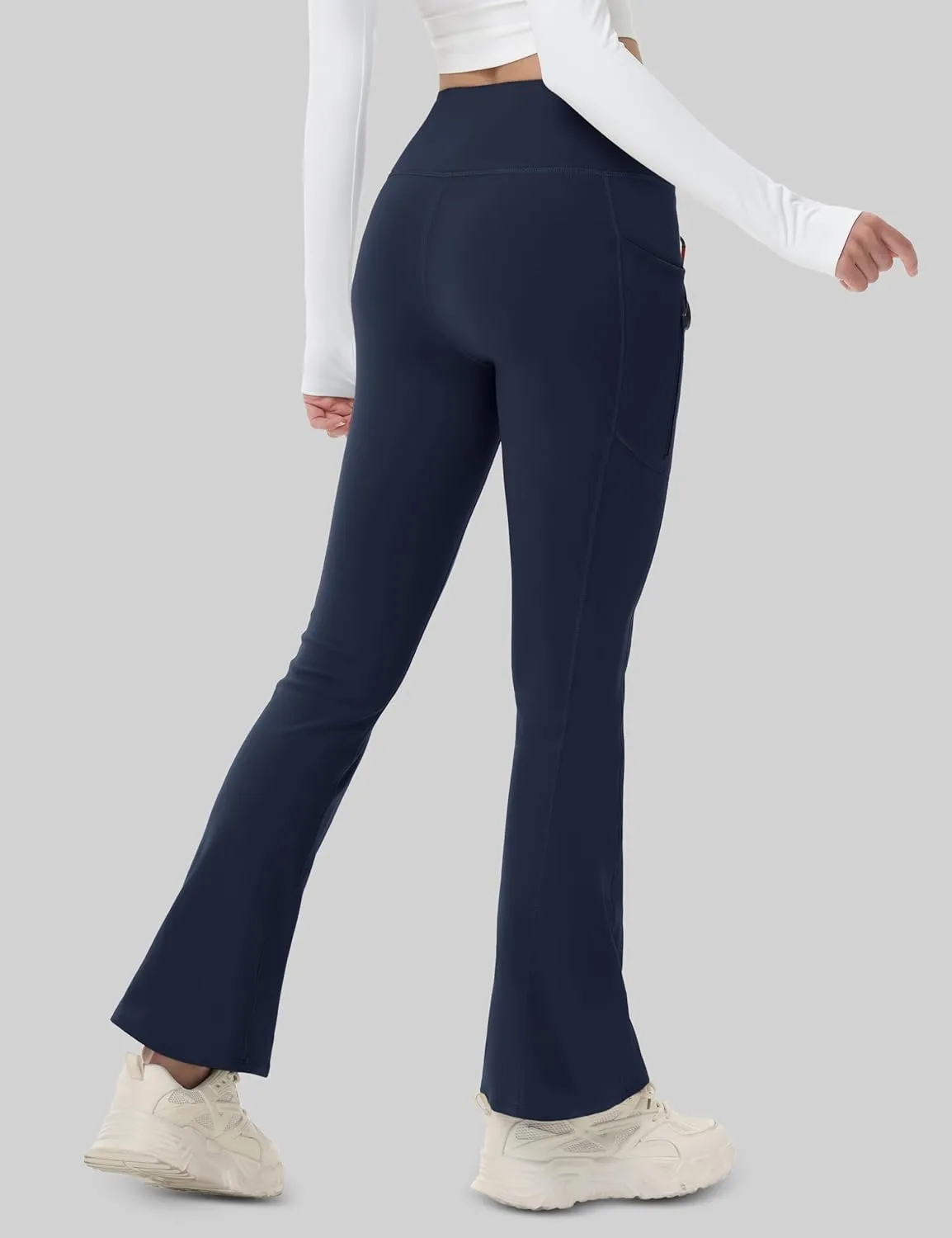MAGCOMSEN Women's Fleece Lined Flare Pants Waterproof Insulated Winter Pants High Waisted Bootcut Hiking Yoga Leggings