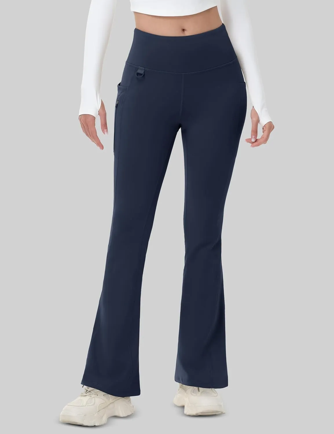 MAGCOMSEN Women's Fleece Lined Flare Pants Waterproof Insulated Winter Pants High Waisted Bootcut Hiking Yoga Leggings