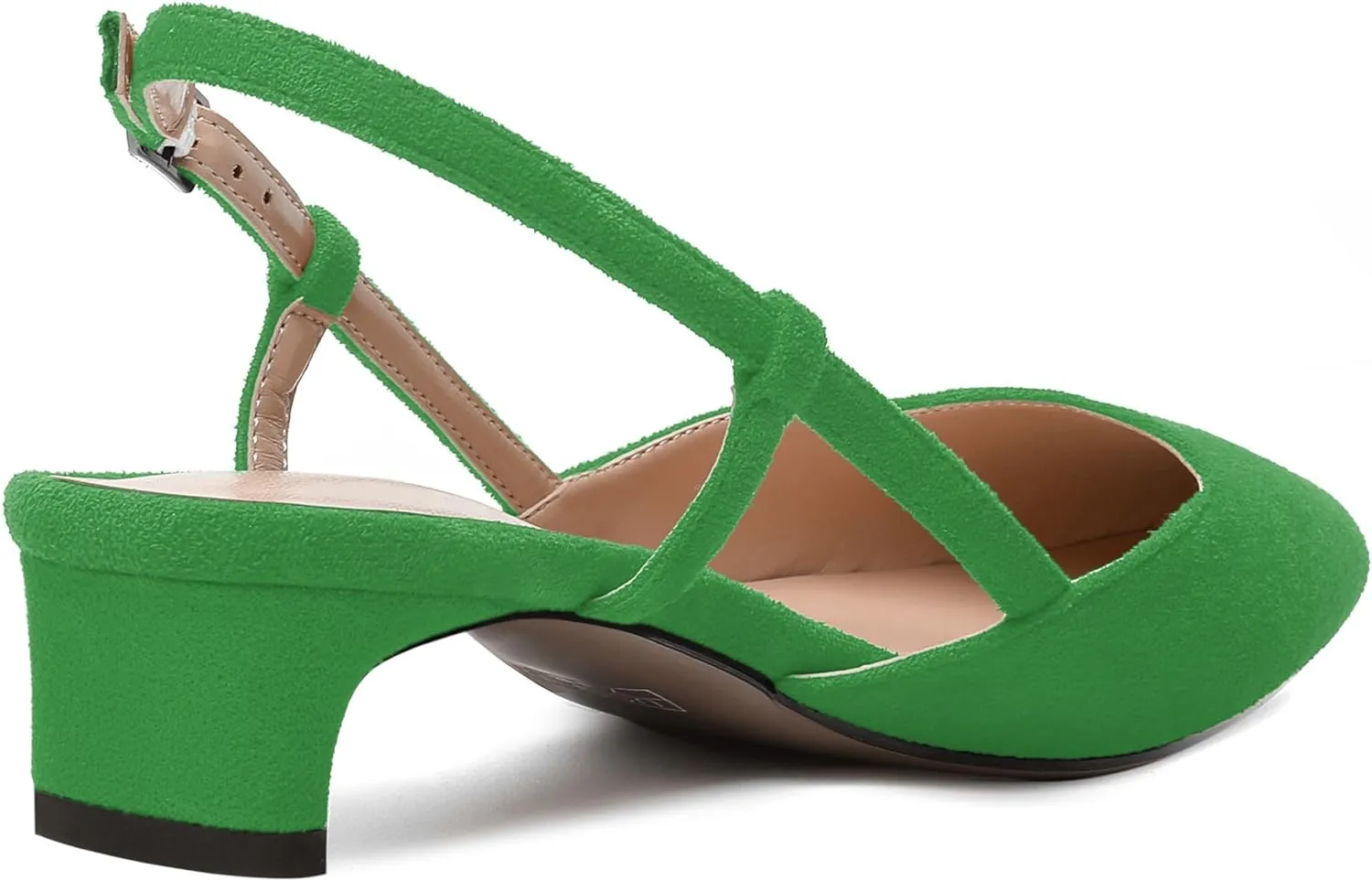 MODENCOCO Womens Buckle Dress Dating Fashion Suede Slingback Pointed Toe Chunky Low Heel Pumps Shoes 1.5 Inch