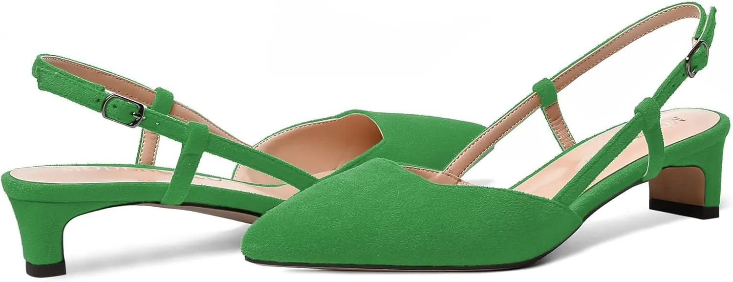 MODENCOCO Womens Buckle Dress Dating Fashion Suede Slingback Pointed Toe Chunky Low Heel Pumps Shoes 1.5 Inch