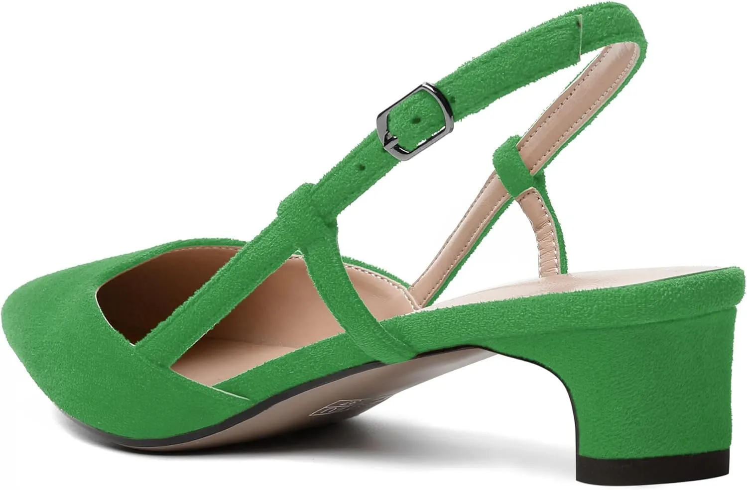 MODENCOCO Womens Buckle Dress Dating Fashion Suede Slingback Pointed Toe Chunky Low Heel Pumps Shoes 1.5 Inch
