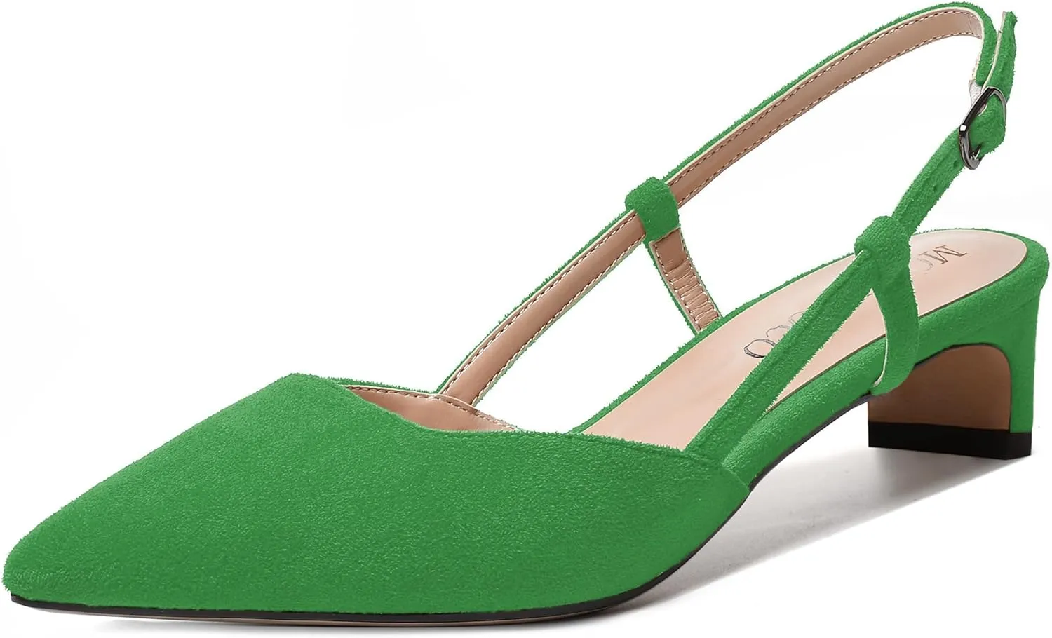MODENCOCO Womens Buckle Dress Dating Fashion Suede Slingback Pointed Toe Chunky Low Heel Pumps Shoes 1.5 Inch