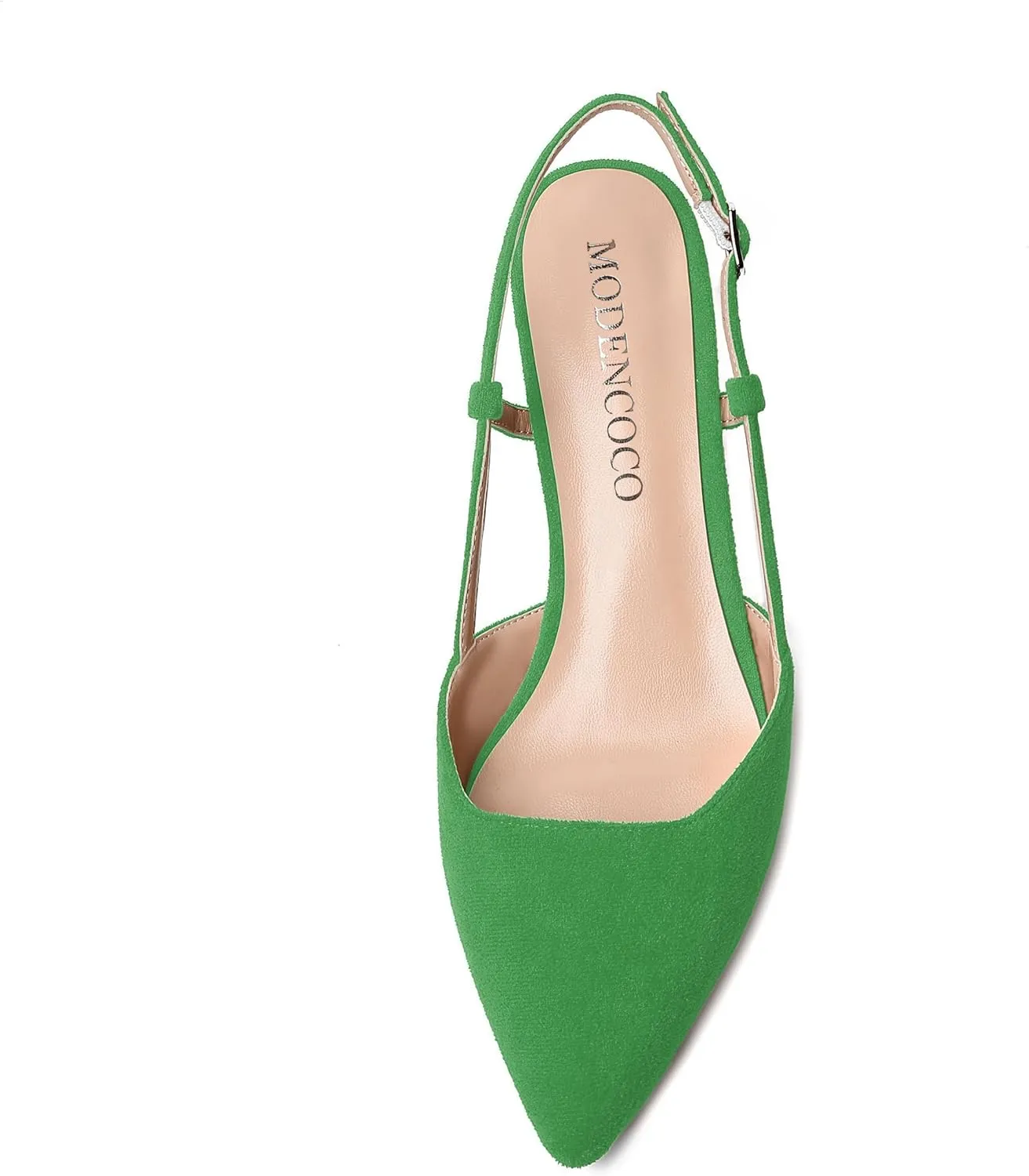 MODENCOCO Womens Buckle Dress Dating Fashion Suede Slingback Pointed Toe Chunky Low Heel Pumps Shoes 1.5 Inch
