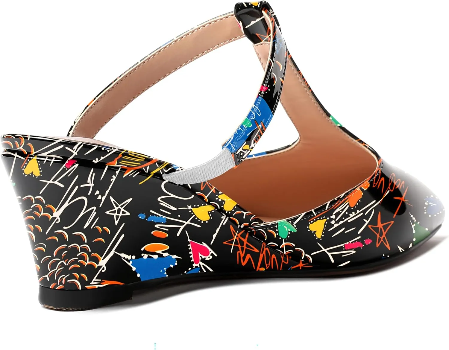 MODENCOCO Women's Comfortable Slip On Dress Pointed Toe T Strap Patent Party Wedge Low Heel Pumps Shoes 2 Inch