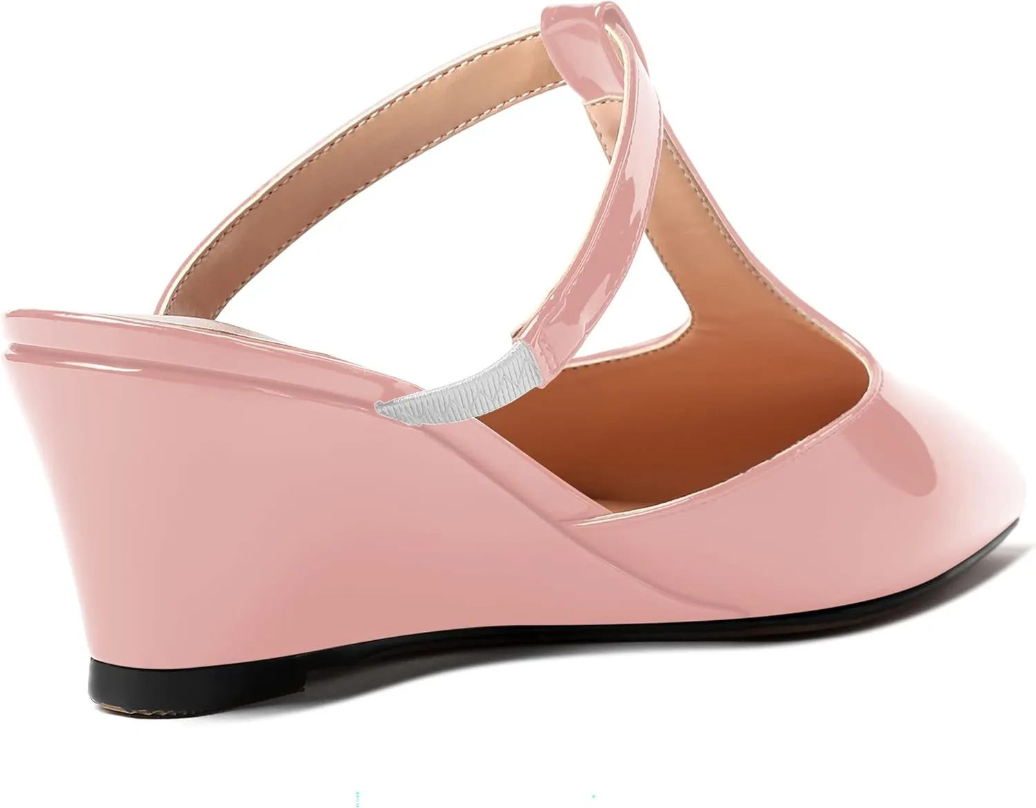 MODENCOCO Women's Comfortable Slip On Dress Pointed Toe T Strap Patent Party Wedge Low Heel Pumps Shoes 2 Inch