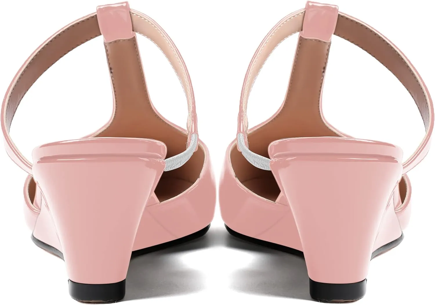 MODENCOCO Women's Comfortable Slip On Dress Pointed Toe T Strap Patent Party Wedge Low Heel Pumps Shoes 2 Inch