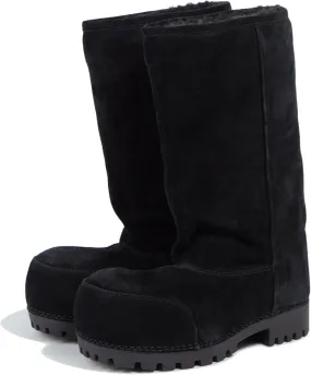 Platform Snow Boots for Women Suede Classic Fur Hippy Mid Calf Winter Boots Slip On High Boots Comfortable Chunky Trending Shoes Biege