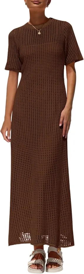 PRETTYGARDEN Womens Eyelet Cover Up Dress 2025 Summer Vacation Resort Maxi Dresses Beach Short Sleeve Hollow Out Sundress