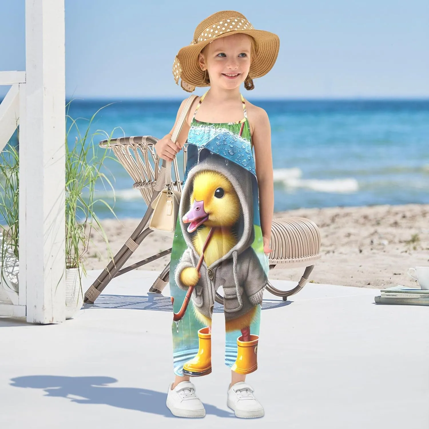 Rainy Day Duck Yellow Boots Baby Jumpsuit for Girls Rompers Toddlers Overall Halter Trendy Summer Fashion Baby