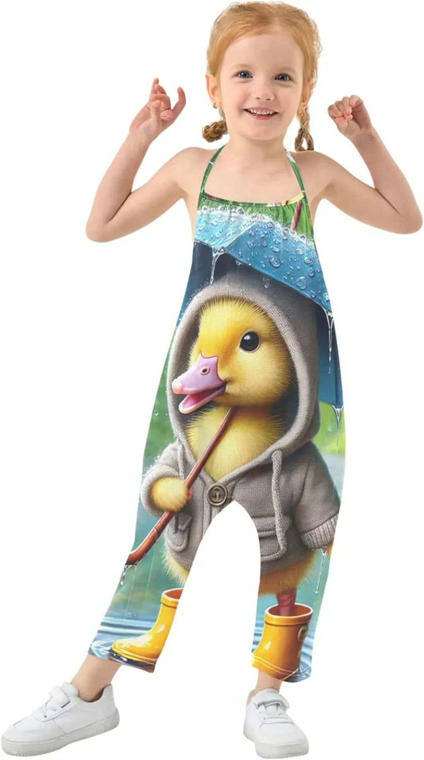 Rainy Day Duck Yellow Boots Baby Jumpsuit for Girls Rompers Toddlers Overall Halter Trendy Summer Fashion Baby