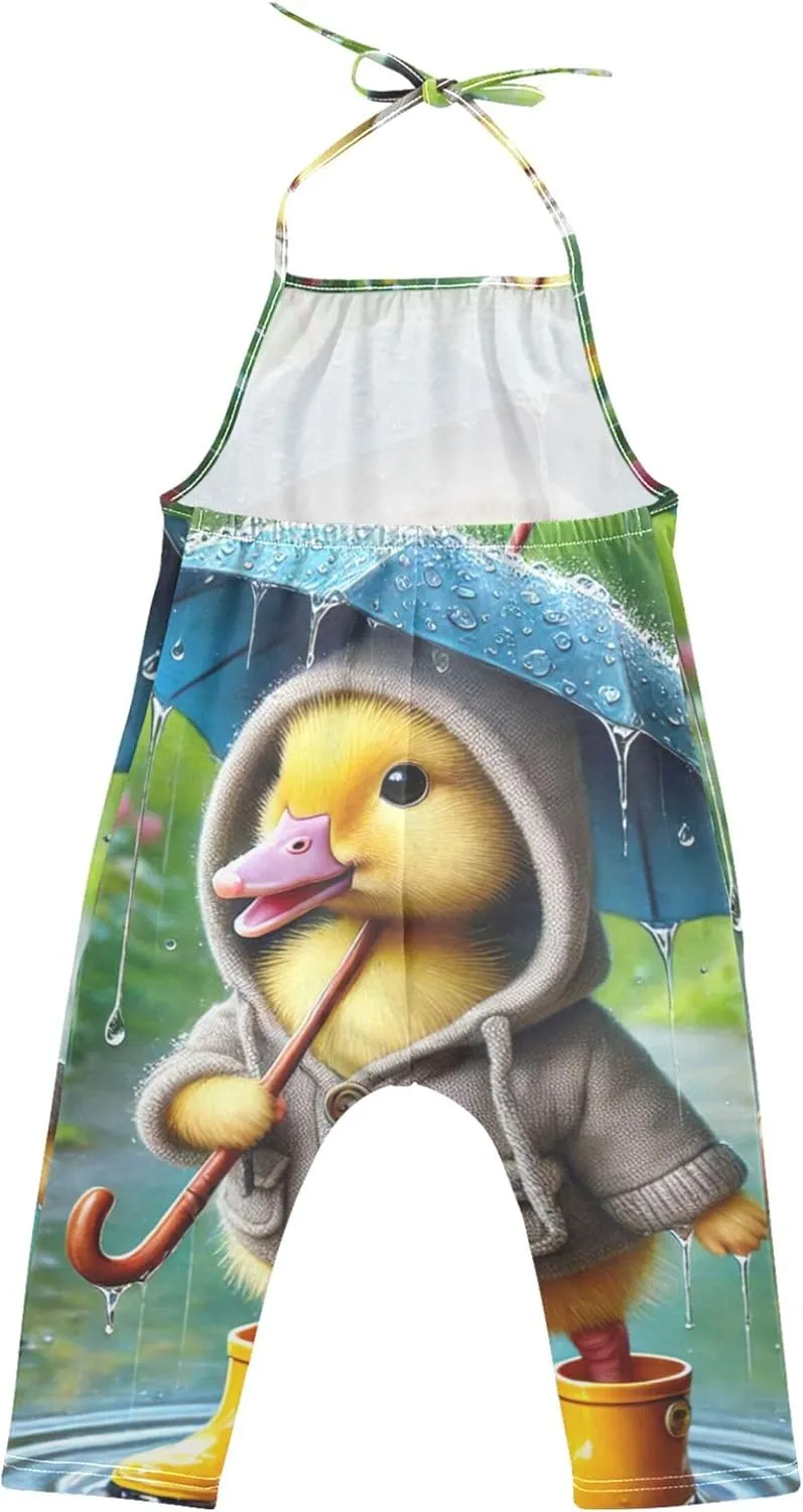 Rainy Day Duck Yellow Boots Baby Jumpsuit for Girls Rompers Toddlers Overall Halter Trendy Summer Fashion Baby