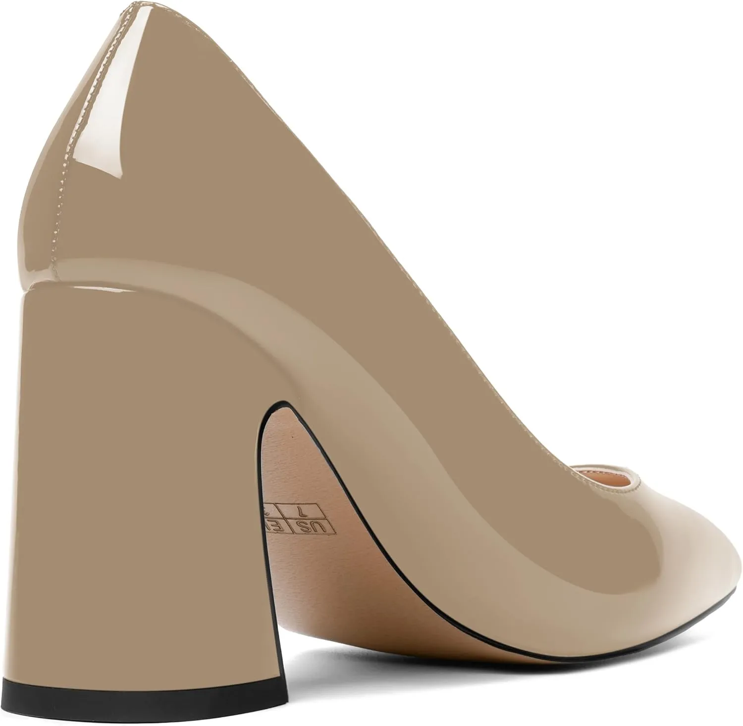 SHOWFOREST Womens Dating Pointed Toe Patent Dress Slip On Chunky High Heel Pumps Shoes 3.3 Inch
