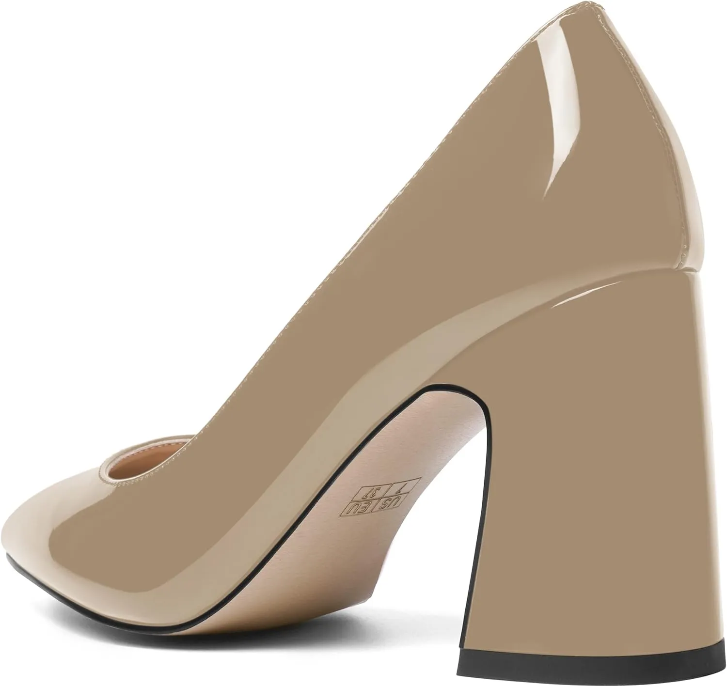 SHOWFOREST Womens Dating Pointed Toe Patent Dress Slip On Chunky High Heel Pumps Shoes 3.3 Inch