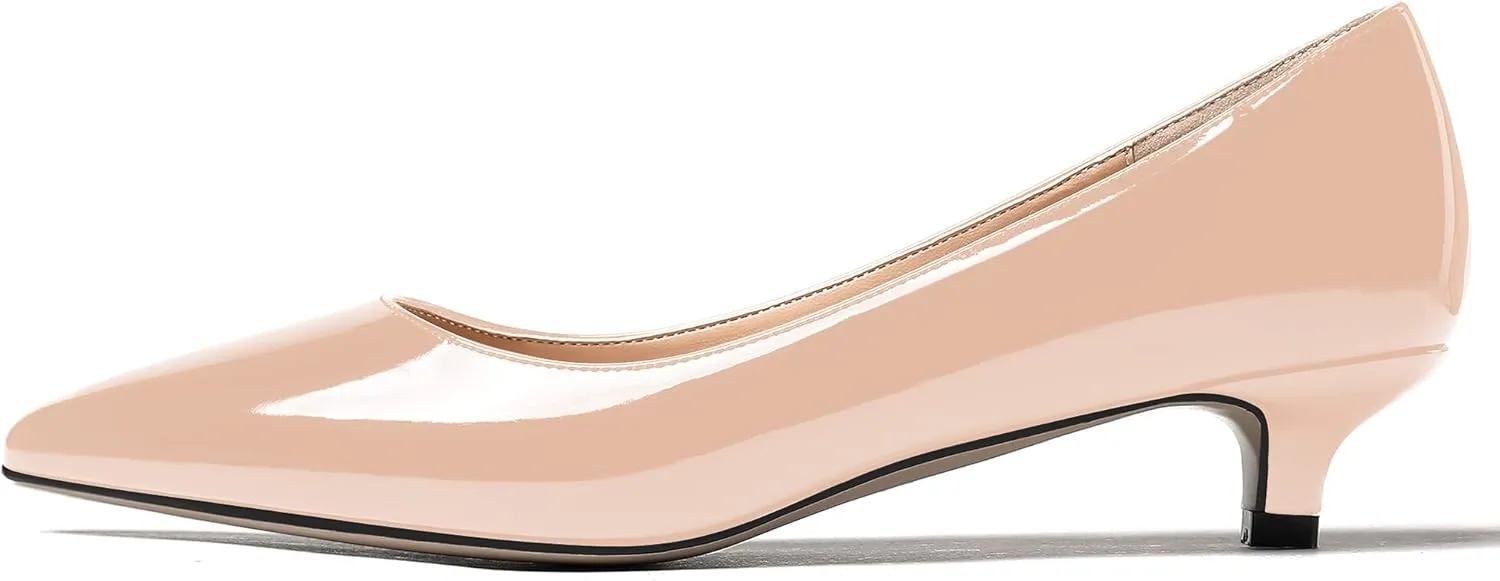 WAYDERNS Womens Office Dress Patent Slip On Pointed Toe Kitten Low Heel Pumps Shoes 1.5 Inch