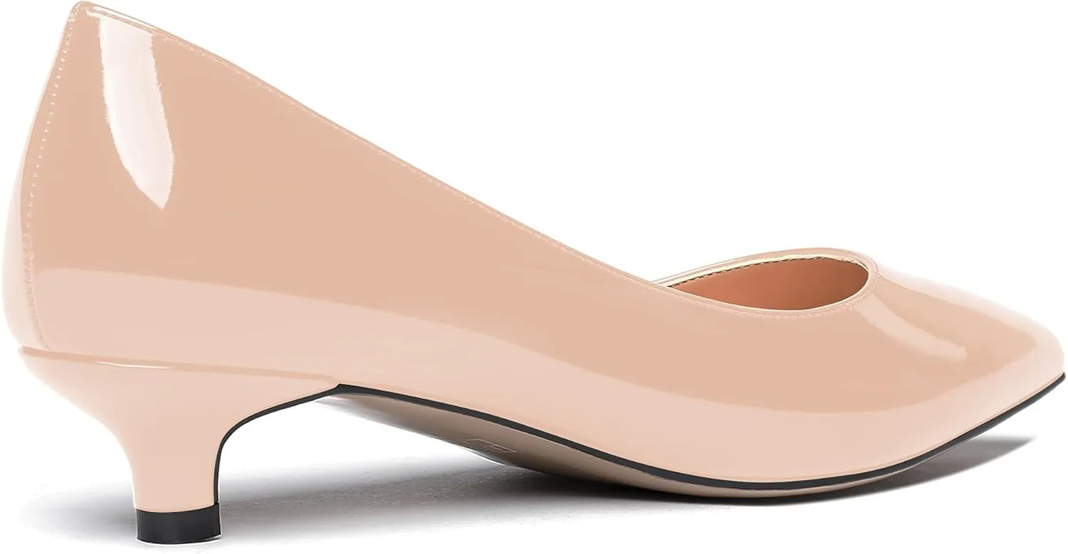 WAYDERNS Womens Office Dress Patent Slip On Pointed Toe Kitten Low Heel Pumps Shoes 1.5 Inch
