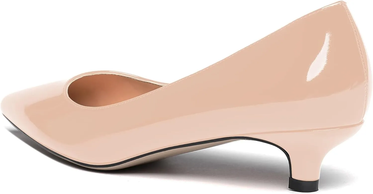 WAYDERNS Womens Office Dress Patent Slip On Pointed Toe Kitten Low Heel Pumps Shoes 1.5 Inch