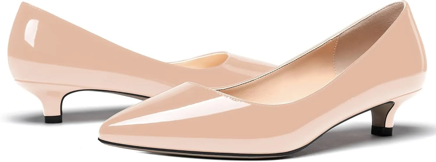 WAYDERNS Womens Office Dress Patent Slip On Pointed Toe Kitten Low Heel Pumps Shoes 1.5 Inch