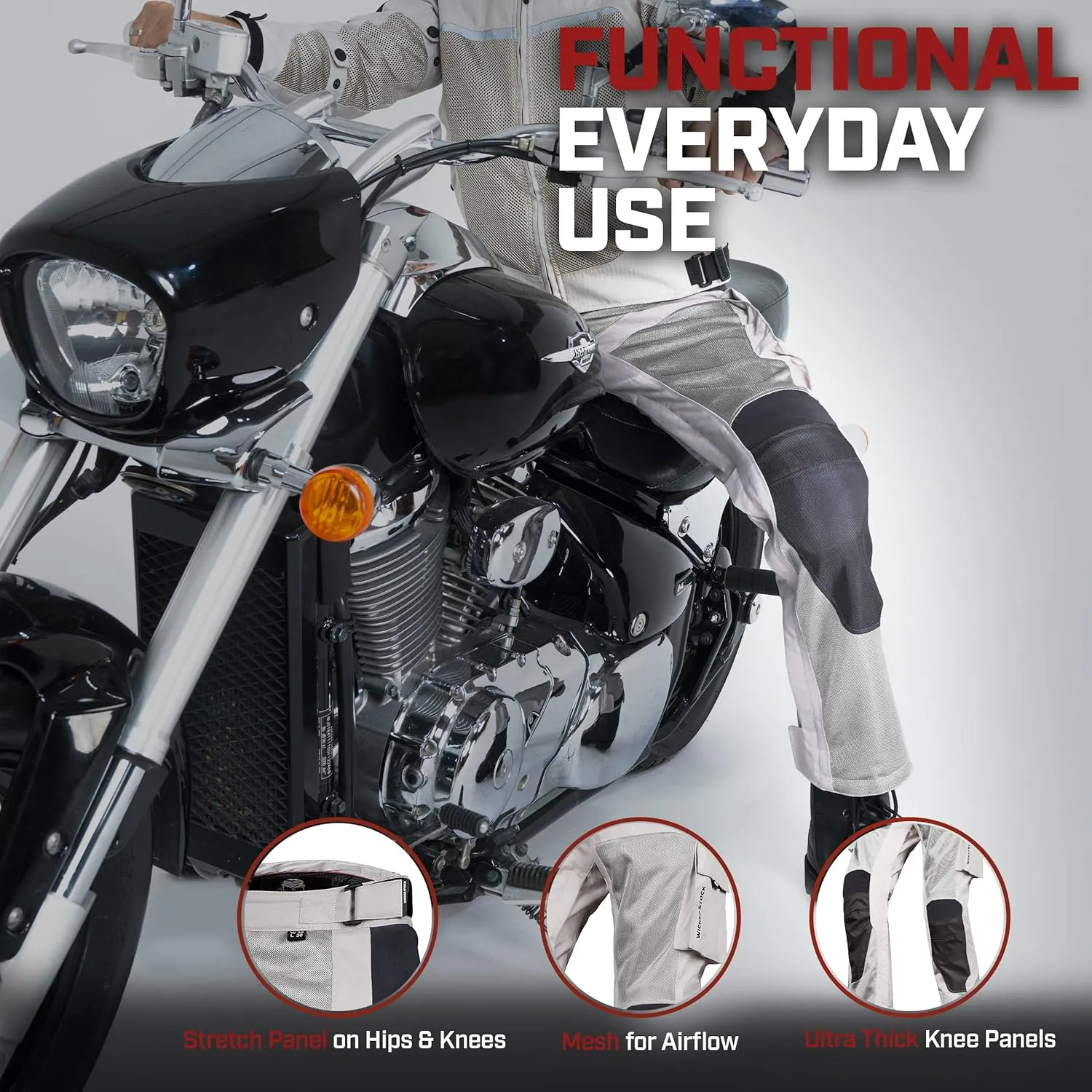 WICKED STOCK Mesh Motorcycle Pants - Armor CE Level 2 Motocross Pants