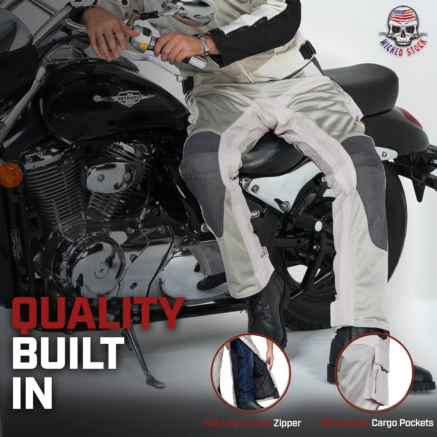 WICKED STOCK Mesh Motorcycle Pants - Armor CE Level 2 Motocross Pants