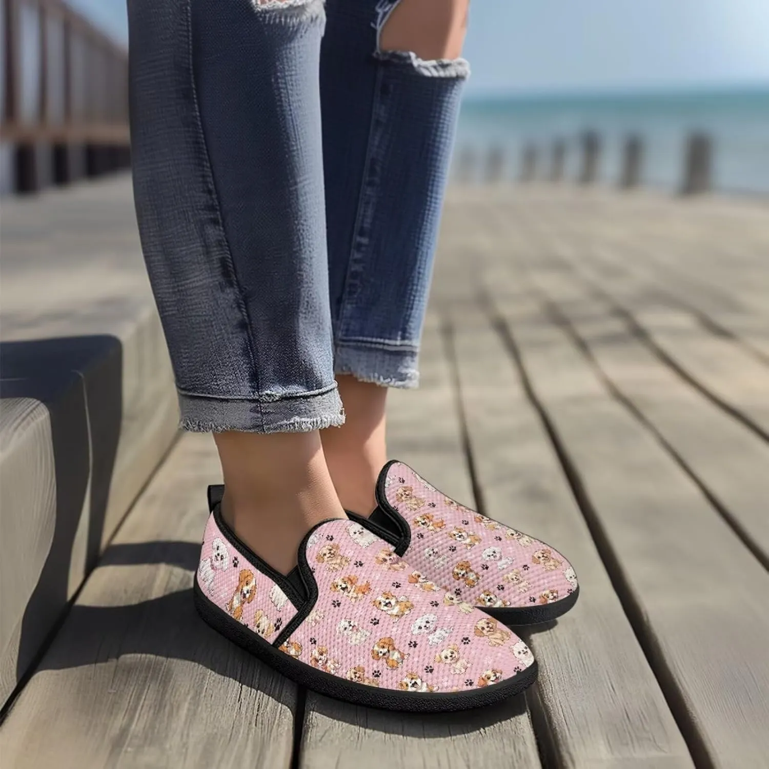 Women's Causal Dog Walking Shoes Non Slip Loafers Flats Breathable Mesh Sneakers Comfort Office Work Shoes