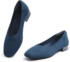 Women's Flats with Arch Support, Square Toe Ballet Flats, Comfortable Slip On Knit Dress Shoe, Anti-Loose Shoe Band Included 6-11