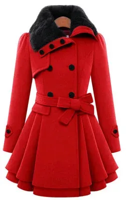 Women's Winter Slim Long Wool Sherpa Korean Cashmere England Style Trench Coat