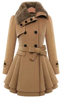 Women's Winter Slim Long Wool Sherpa Korean Cashmere England Style Trench Coat